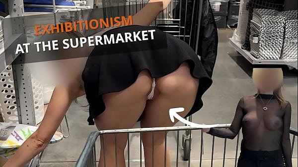 NandaNua, exhibitionist and hotwife, wearing a transparent blouse and miniskirt at the Mall and Supermarket.